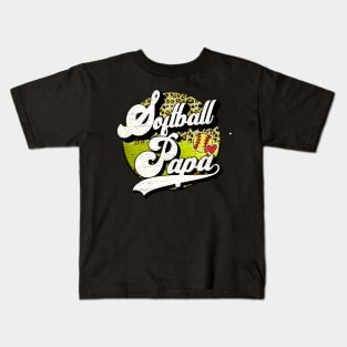 Softball Papa Vintage Leopard Softball Family Matching Kids T-Shirt